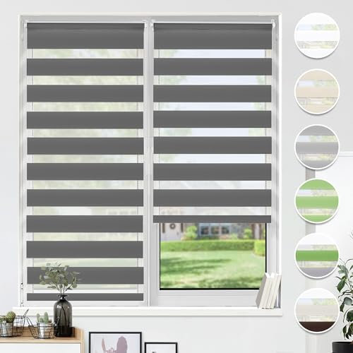 HOMEDEMO Store Enrouleur Jour Nuit sans Perçage, Double Tissu avec Clips, Rideau Occultant pour Fenêtre & Porte, 40 x 110 cm (Largeur du Tissu 36 cm), Anthracite