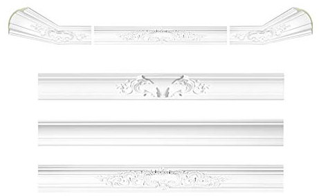 HEXIM Gemusterte Ecken mit passenden Stuckleisten aus PU - 2 Größen im mordernen und traditionellem Design - (AB157) Stuckprofil Winkelleisten Zierprofile