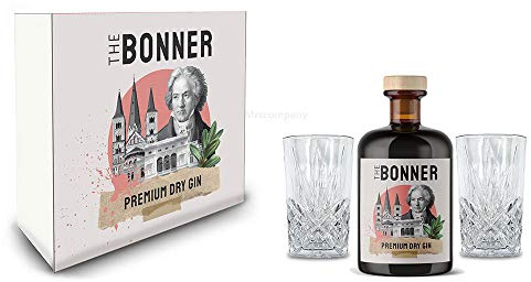 The Bonner Geschenkset - The Bonner Premium Dry Gin 0,5l (41% Vol) + 2x Longdrink Glas in Kristall Optik - [Enthält Sulfite]