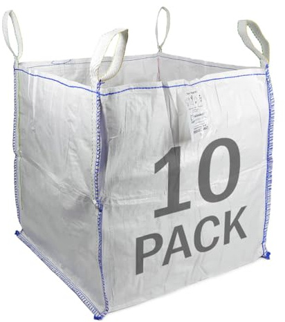 Sackmaker FIBC Big Bag - 1,000 kg SWL - Fully Certified - Builders Bag - Garden Waste Bag Extra Large (10 Packs) TB808080-10 White
