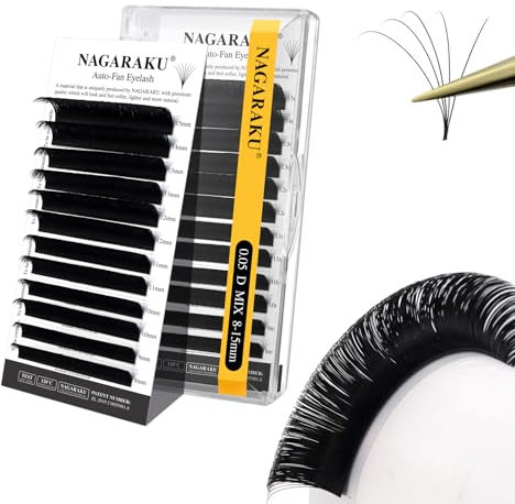 NAGARAKU Auto Fan Lash 2 Layers Volume Eyelash Extensions 0.05 D Curl 8-15mm Mix Length Natural Professional False Lashes Supplies Cluster 2D 3D 4D 5D 6D 10D Russian Easy Fan Lash