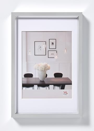 walther design Bilderrahmen silber 60 x 80 cm mit Passepartout, Steel Style Kunststoffrahmen ES080S