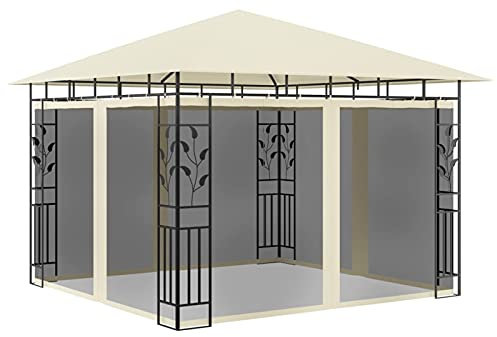 Tidyard Pavillon mit Moskitonetz und LED Beleuchtung Partyzelt Gartenzelt Gartenpavillon Festzelt Garten Zelt Bierzelt Creme 3 x 3 x 2,73 m