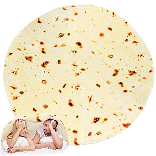 Riesige Burrito-Decke, 152.4 cm, realistische Essensneuheit, Tortilla-Decke, Überwurf für Erwachsene und Kinder, 300 g/m², flauschige Flanell-Plüschdecke, doppelseitig, für Bett, Picknick, Strand