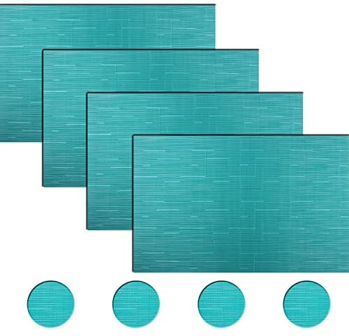 BECHEN Vinyl Placemats and Coasters,Washable Table Mats Easy to Clean Woven Placemats for Dining Table Set of 4(Cyan Blue)