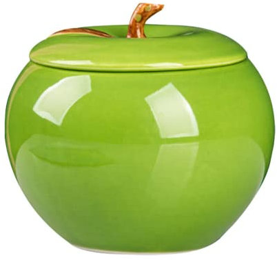 Green Apple Shape Ceramic Canisters Jar Sugar Bowl Condiment Jar Pots Seasoning Box (1pc)