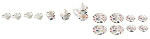 Juego de vajilla en miniatura de porcelana de 15 piezas, diseño colorido