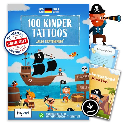 100 Hautfreundliche Temporäre Kindertattoos – Dermatologisch Getestet - Piraten-Motive für Kinder - Einfach Aufzutragen & Entfernen - Langlebig & Sicher - Made in Germany - Piraten Thema