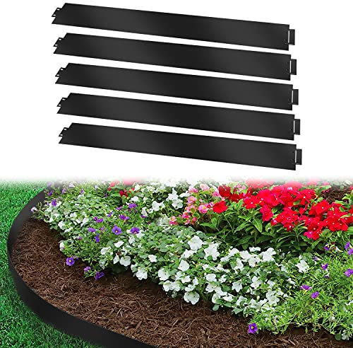 Lospitch Rasenkante Metall 10m Beeteinfassung Verzinkt 100x18cm Beetumrandung Mähkante Metall Palisade als Wurzelsperre, Profilkante, Schwarz