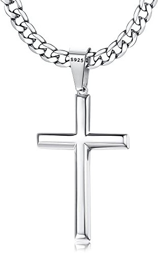 FIOROYAL 925 Sterling Silber Halskette mit Kreuz-Anhänger - 5mm breit - Edelstahl - für Damen, Herren und Jungen - Christentum Schmuck