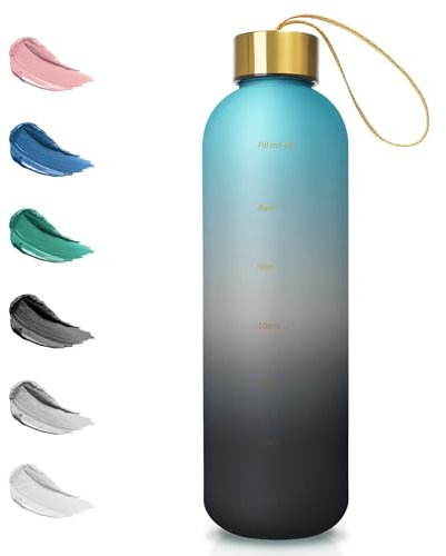 Opard Trinkflasche, 1L/800ml Wasserflasche, Auslaufsichere Water Bottle, BPA Frei Sportflasche Zeitmarkierung Wasser Flasche (800ml - Blaugrauer Farbverlauf, 800ml)