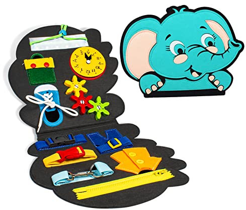 BDwing Montessori Busy Board Spielzeug - Quiet Activity Book zum Trainieren von feinmotorischen Fähigkeiten, für Kinder ab 1, 2, 3 Jahren, Kinder (Elefant)