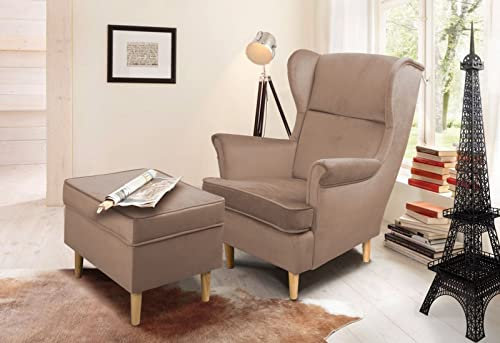 MargaretHadas24 Ohrensessel Teramo mit Hocker bequemer Sessel Wohnung Relaxsessel (Kronos 27 - rosa)