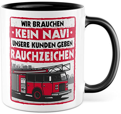 Feuerwehr Tasse Rauchzeichen Geschenkidee Witz Kaffeetasse mit lustigen Spruch Geschenk für Feuerwehrmann Kaffeebecher Feuerwehrauto Becher (Weiß & Schwarz)