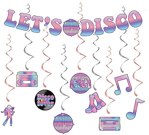 Disco-Party-Dekoration Let's Disco Wimpelkette Banner 70er Jahre Fever Hippie Folie Swirl Luftschlangen für Geburtstag, Hochzeit, Junggesellinnenabschied, Musikthema, Geburtstagsparty-Dekorationen