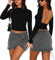 Carolilly Women's Slim Fit Crop Tops Casual Solid Color Crew Neck Long Sleeve Backless T Shirt Pullovers Fitted Crop Sexy Basic Streetwear Clubwear Party (Black, M)
