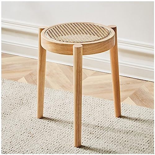 KITCISSL Sessel Stuhl Runder Hocker Aus Holz, Esszimmerstuhl Vintage Schreibtischstuhl Skandinavischer Rundhocker Rattan Stuhl Freizeithaus Niedriger Hocker für Küche und Esszimmer (Color : B)