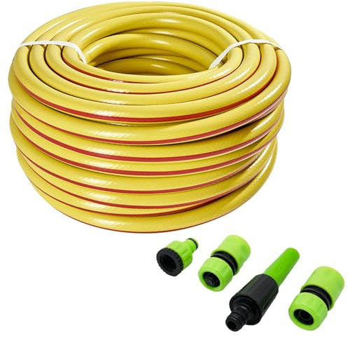 Dapetz ® Reinforced Flexible Pressure Washer PVC Hose Pipe, 50M Garden Water Hose Pipe for Reel + Free Attachment Connectors Quick & Easy Connection for Use Across All 4 Seasons