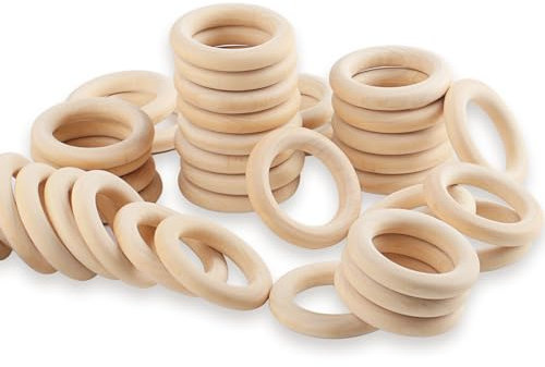 WELHAEPI Holzringe zum Basteln, 40 Stk Holz Ringe, Natürliche Holz Makramee Ringe, Unvollendete Hölzern Holzringe für DIY Schmuck Armband Makramee Anhänger Hängende Dekoration Ringe - 50mm