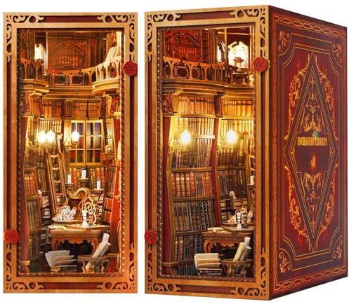 Joohour DIY Book Nook Kit, Puppenhaus Miniatur, Booknook Bookshelf Insert Decor Alley 3D Holzpuzzle, Buchstützen Modellbau Kit mit LED-Licht, Geschenk für Teenager und Erwachsene (Enchanted Library)