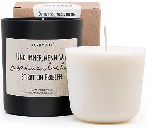 Duftkerze + Refill Wachs - HAPPYSOY Freundschaft Duftkerze im Glas mit Spruch - Geschenk für Kollegin und Freundin - handgemacht und nachhaltig