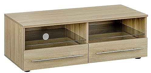 Baroni Home Mueble para TV con 2 estantes y 2 cajones, MDF con Orificio para Cables, Consola para Dormitorio, salón, Cocina, Natural, 100x45x35 cm
