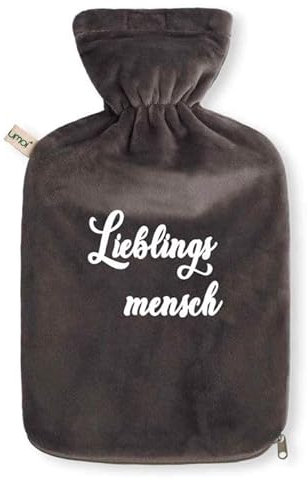 Personalisierte Öko Wärmflasche mit Fleece Bezug 1.8 Liter (Dunkelgrau)
