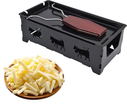 Mini Cheese Raclette Grill - Black Handle - Rectangular Bakeware - Melts Raclette Cheese - Cheese Baking Tool for Candlelight Dinners - Raclette Grill for 2