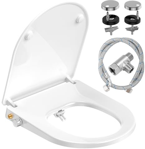 WC Sitz mit Bidet,YEAUPE PRO WC Sitze mit Absenkautomatik, nicht elektrisch, mit selbstreinigenden Doppeldüsen,separate Rückseite und weibliche Reinigung (Weiß D), 44 * 37 * 8,3CM