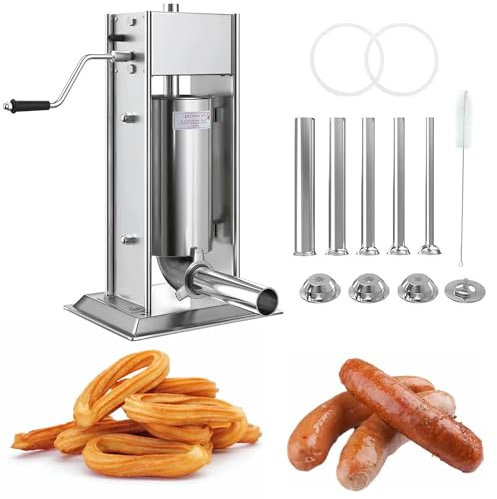 ANXYYDS Stainless Steel Sausage Stuffer, 2 in 1 Vertical Sausage Maker/Spanish Churro Maker Commercial Churro Maker Vertical Auto Electric Spanish Doughnuts Churro Maker Machine,5L