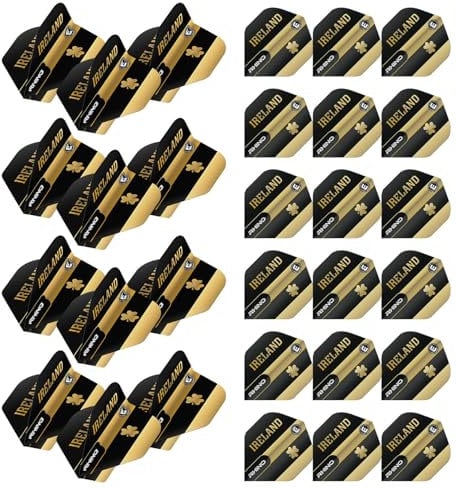WINMAU Rhino Ireland Black & Gold Flag Dart Flights - 10 sets per pack (30 dart flights in total)