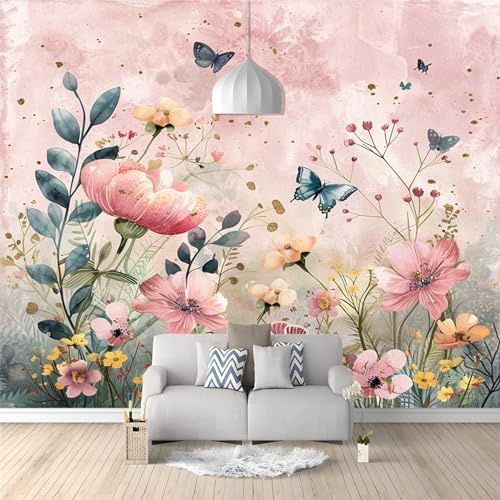 Motivtapete Fototapete Aquarell Schmetterling Blumen Tapete Fototapete Vlies Wand Tapete Wandbilder Wohnzimmer Schlafzimmer Kinderzimmer Dekoration Moderne Wanddeko 200 (B) x 140 (H) cm