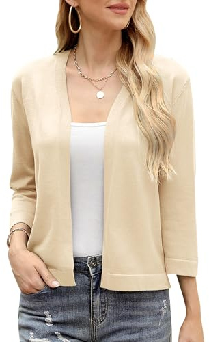 Aottori Cardigan Corto Donna Lavorato a Maglia Coprispalle Manica a 3/4 | Elegante, Bolero, con Scollo a V, Giacca Leggero Casual Estivo Primavera