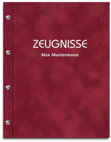 Personalisierte Zeugnismappe mit eigenem Namen in roter Samtoptik – inkl. 12 Sichthüllen – Handgefertigte Mappe für Zeugnisse und Urkunden