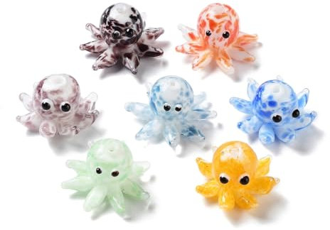 DanLingJewelry 10 cuentas de cristal de Murano de colores aleatorios con diseño de animales en 3D, espaciadores de cristal de pulpo oceánico, cuentas sueltas para hacer joyas