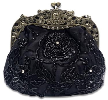 CORIOS Vintage 1920s Abendtasche Damen Floral Clutch Tasche Handgemachte Perle Handtasche Klein Tasche Elegante Schultertasche Kette Umhängetasche für Hochzeit Bankett-Party Abschlussball Schwarz