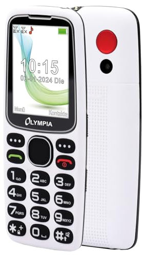 Olympia Star Seniorenhandy | Komfort-Mobiltelefon mit Großtasten | Farb-LC-Display | SOS-Taste | Seniorenhandy ohne Vertrag | Freisprechfunktion | Bluetooth | MicroSD Slot | Taschenlampe | Weiß