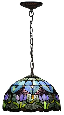 AIBOTY Tulip Lampe Tiffany Stil Hängende Pendelleuchte 12 Zoll breit Buntglas Lampenschirm Kronleuchter Küche Insel Foyer Schlafzimmer Wohnzimmer Esszimmer Beleuchtung Deckenleuchten,Blau