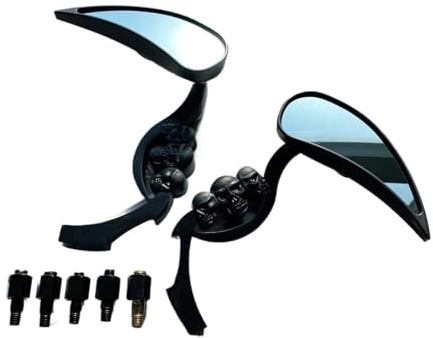 Motorrad Spiegel Chrom Teardrop Schädel Rückspiegel Für Chopper Für Bobber Für Cruiser Für Softail Rückseitenspiegel(Schwarz)