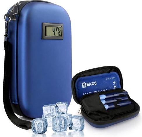 HIMDUZE Glacière à insuline approuvée par la TSA pour voyage avec thermomètre, affichage de la température, sac de voyage pour diabétique avec 1 blocs réfrigérants réutilisables pour voyage