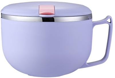 Ramen Schüssel mit Deckel, Edelstahl Ramen Bowl 1200 ML Instant Nudeln Schüssel Suppenschüssel, Auslaufsicher Nudelschale Brotdose Erwachsene Lunchbox Set mit Besteck und Griff für Büro (Lila)
