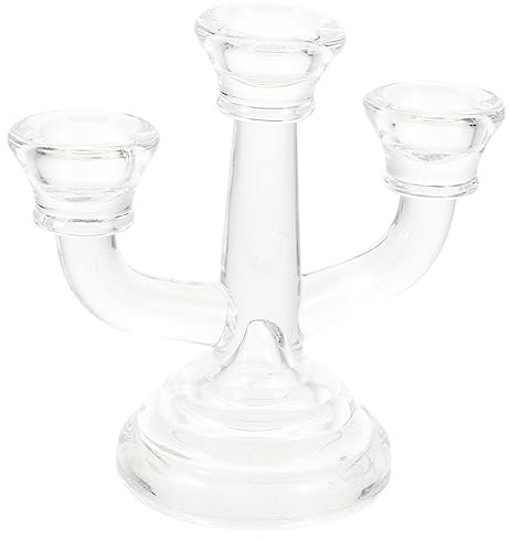 HAWILLOSCH Bougeoir 3 Têtes en Verre Ornement De Table à La Maison Bougeoir Branches Chandeliers De Fête Chandelier en Verre Clair Grand Chandelier Bougeoir De Bureau en Verre Un Verre