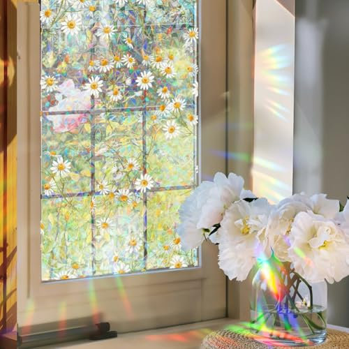 MYBSXKEOZ 3D Dekorative Fensterfolie,Fenster-Sichtschutzfolien,Blickdicht Glasmalerei, Regenbogen-Glas-Aufkleber, Für Schlafzimmer, Badezimmer, Haustür, Statisch Haftend(H,43 * 200cm)