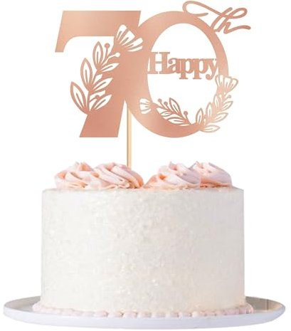 Blumomon 1Pcs 70th Happy Birthday Cake Topper Happy 70 Cake Topper Cheers to 70 Cake Decoration 70th Birthday Party Decoration 70th Anniversary Cake Decoration(Rose Gold)