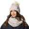 VIVISENCE Trendiger Damen Winter Set Aus Bommelmütze Und Loop-Schal Aus Wärmendem Garn Mit Innenfutter Aus Vlies Perfekte Passform Für Kalte Wintertage Modisches Design, Weiße Melange,Einheitsgröße