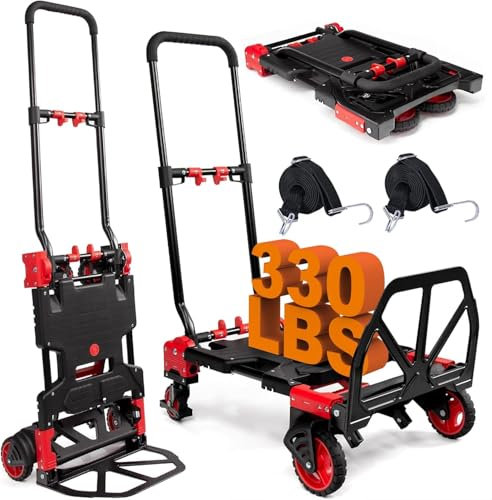 2-in-1 Sackkarre Klappbar, Sackkarre mit einziehbarem Griff, Transportwagen max150KG Kapazität Sackkarren, Plattformwagen mit Rädern für Gepäck/Umzug/Reisen