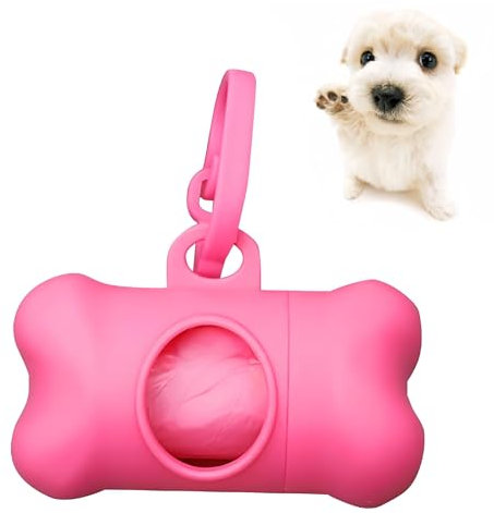 GVSS Distributeur de Sacs à Déchets pour Animaux de Compagnie 8 x 5cm, Distributeur Sac a Crottes Chien,avec 1 Rouleau Sac a Crottes Chien,pour Chien et Chat,Forme de l'Os,Rose
