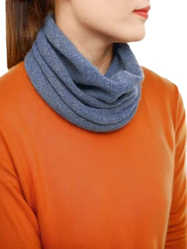 Prettystern Damen Kaschmir-Wolle Loop Schal Strick-Schal Winter Cashmere warm Schlauch-Schal Rundschal Halstuch Blau