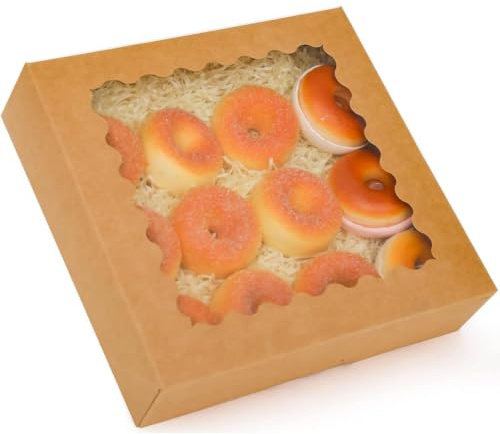 Gcardist Auto-pop Up Braun 20,3x20,3x6,4cm 12Pcs Plätzchen Box mit Fenster Gebäck Macaron Bäckerei Box für Verpackung (8x8x2.5 inch)