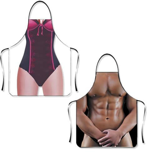 CATOR 2 Stück Schürze Kochschürze, Lustige Grillschürze, Verstellbare Küchenschürze Grillschürze, Oktoberfest Schürze Malschürze Paare Kochschürze Schürze für Männe Damen